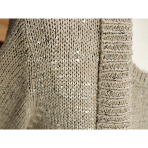 Chico's Beige and Gold Ombre Sequin Sweater Cardigan Sz 3 and Sweater Tank Sz 2 - Picture 3 of 7